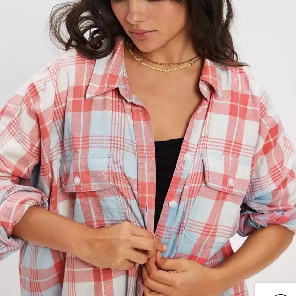 Aerie AE‎ Flannel Shirt Navy Plaid NWT